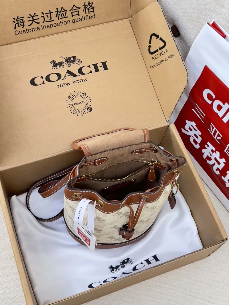 Coach Mini Beige Brown Leather Backpack - Image 5