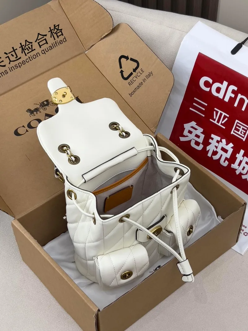 Coach White Quilted Leather Backpack - Image 5